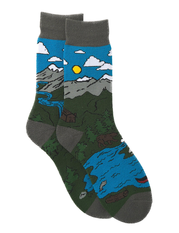 Men's Sock Blue/Green Waterfall Cozy Socks Souwafa001 