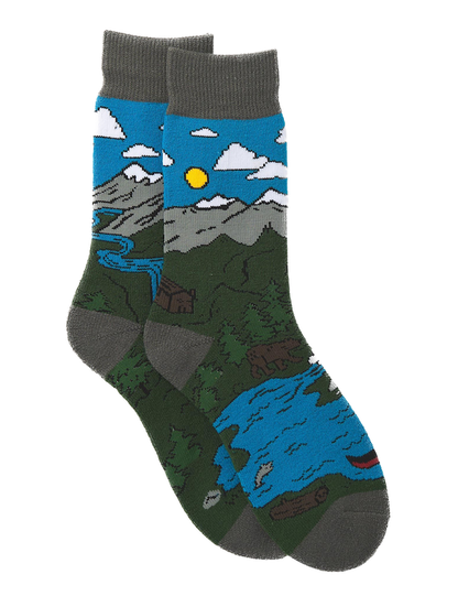 Men's Sock Blue/Green Waterfall Cozy Socks Souwafa001 