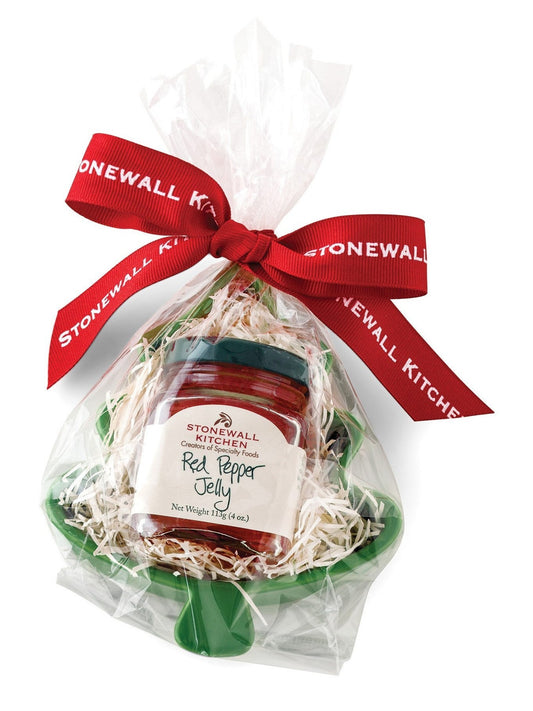 Red Pepper Jelly With Green Christmas Tree Tray Ceramic 4oz 190635