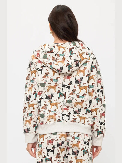 Jacket Holiday Dog Print Zip-Up 2 Pocket Hoodie HO16