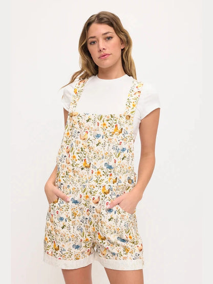 Shortalls Colorful Rooster &amp; Floral Print&nbsp; Women's Aw2695