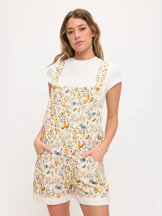 Shortalls Colorful Rooster &amp; Floral Print&nbsp; Women's Aw2695