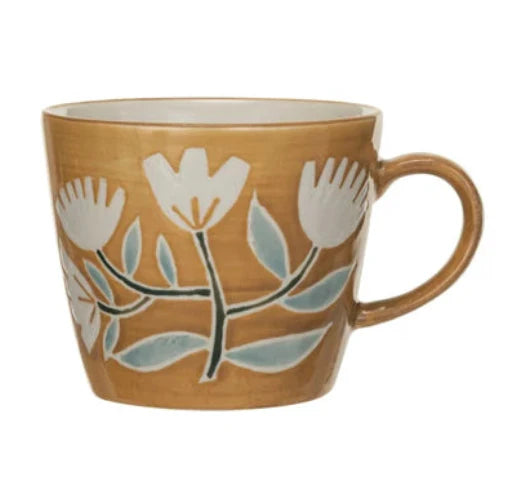 Mug Hand Painted Stone Ware With Flowers 2 Colors 8Oz Df8637a 