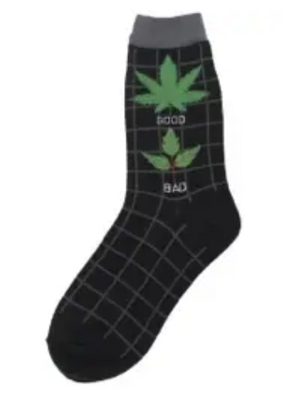 Women's Socks - Novelty, Crew sock, Fun -Good, Bad, Weed 