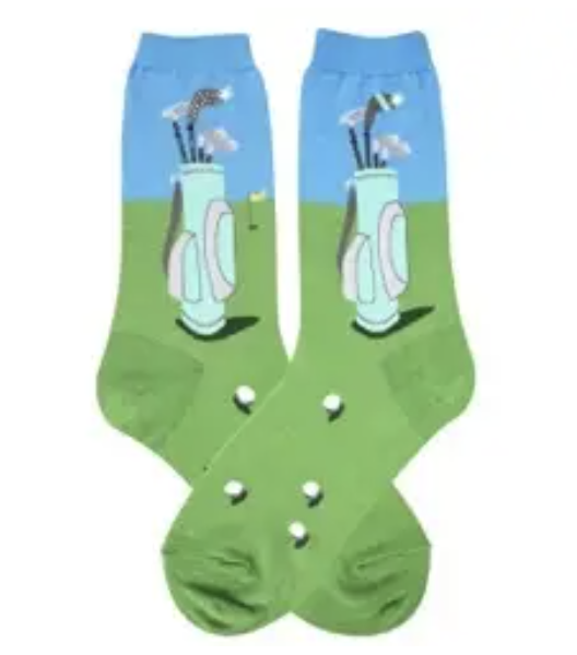 Women's Socks - Novelty, Crew sock, Fun - Golf Bag 