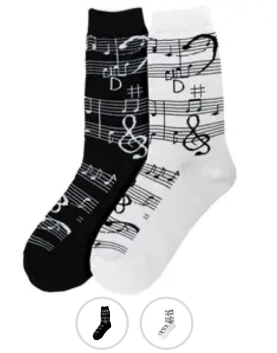 Women's Socks - Novelty, Crew sock, Fun -Music Notes 