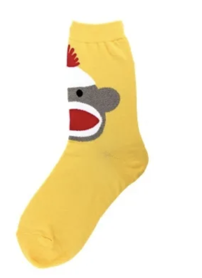 Women's Socks - Novelty, Crew sock, Fun - Yellow Sock Monkey 