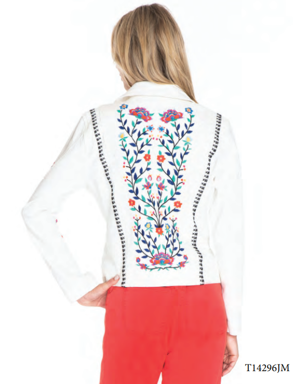 Jacket- Women's-White Embroidered Zipper Front-T14296JM 