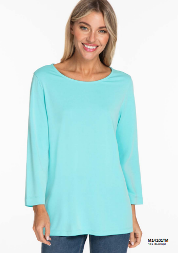 Top-Women-Blue-3/4 Sleeve Top 