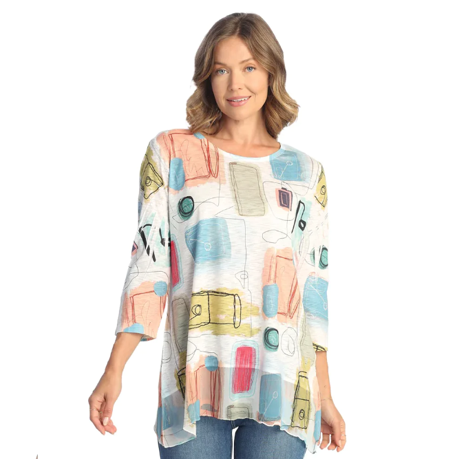 Jess & Jane - 63-1790 Calico Chiffon Hem Tunic Top | 2024 at Razberry ...