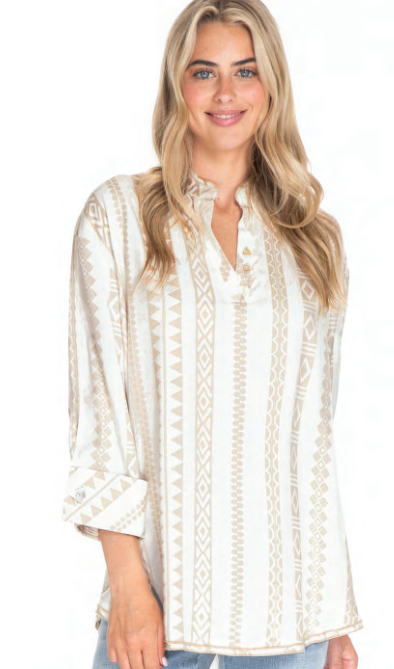 Top-White/Biege Print-Pull Over-Women's-T14301bm 