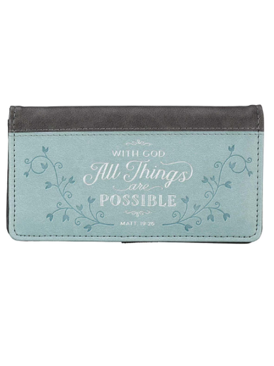 Check Book  All Things Are Possible Teal/Grey Faux Leather CHB048