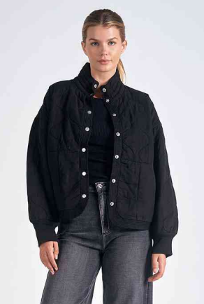 Coat Black Snap front JKQ8229 Women's 