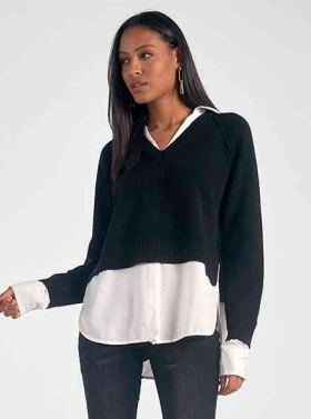 Pull Over Shirt Layered Black & White Sw11085 Women's 