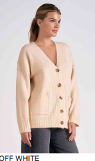 Cardigan Off White Knit Fabric With Black Accents on Edging SWL11280 