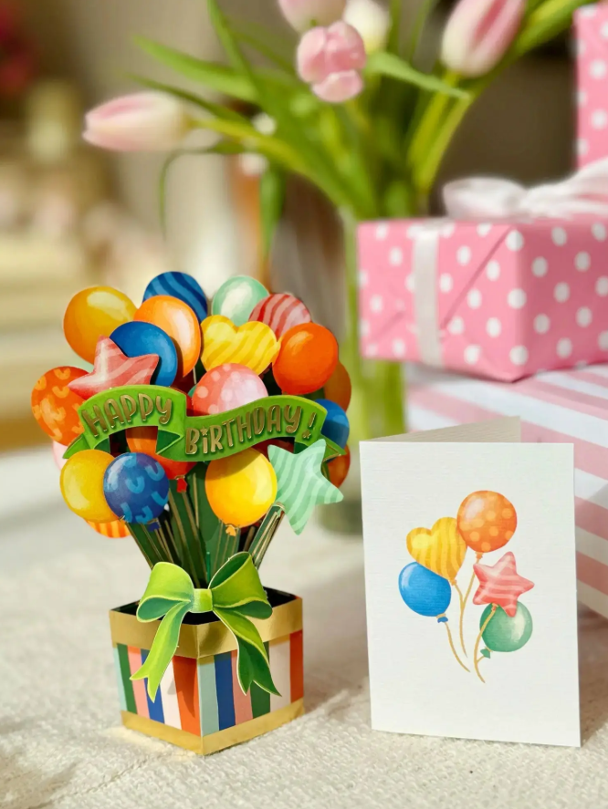 Flower's Boutique Paper Cards  Popup Mini Birthday Ballons  7436 