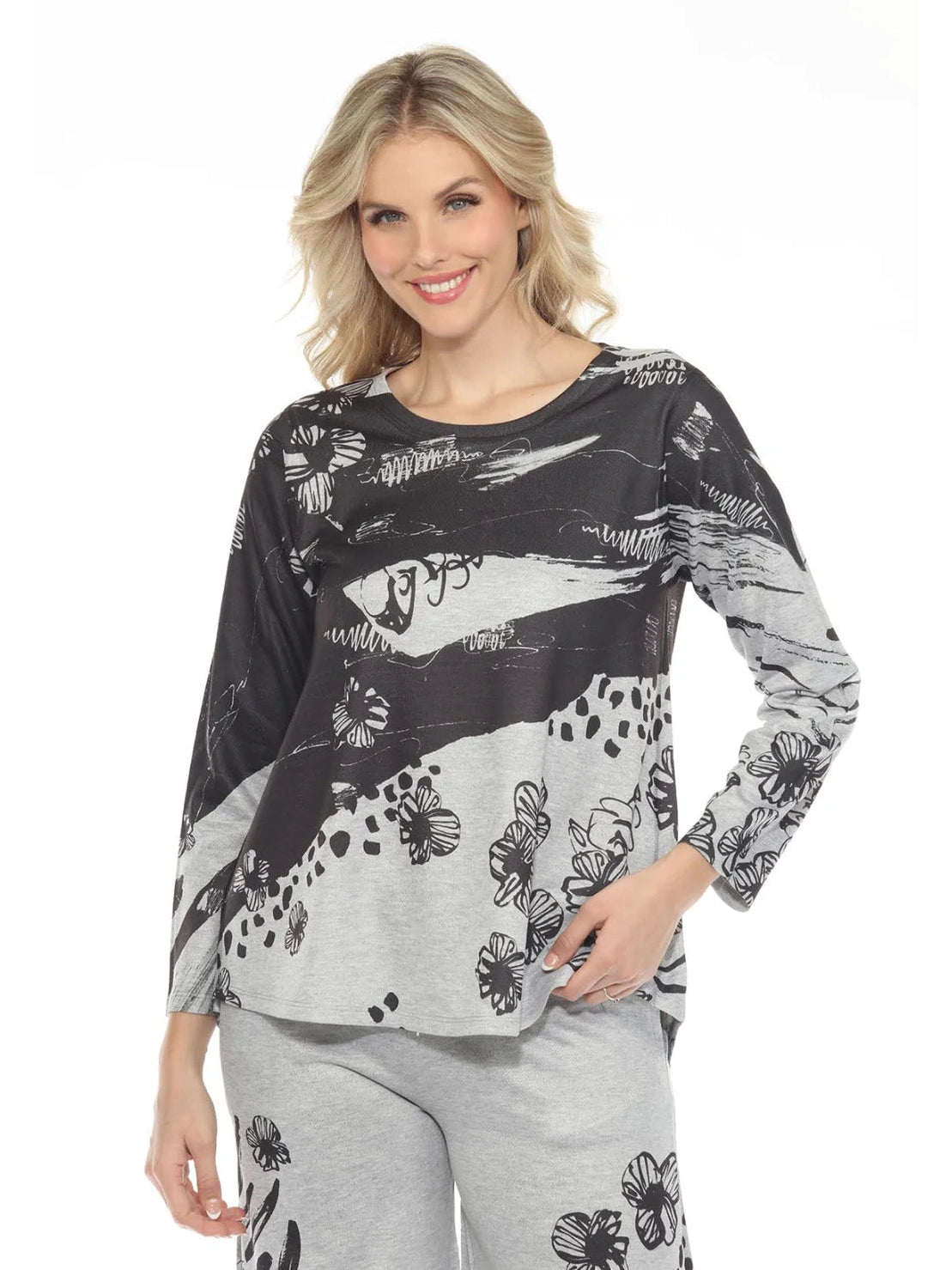 Top Pullover Grey/Black Long Sleeve Crew Neck Women'sT515FADO3