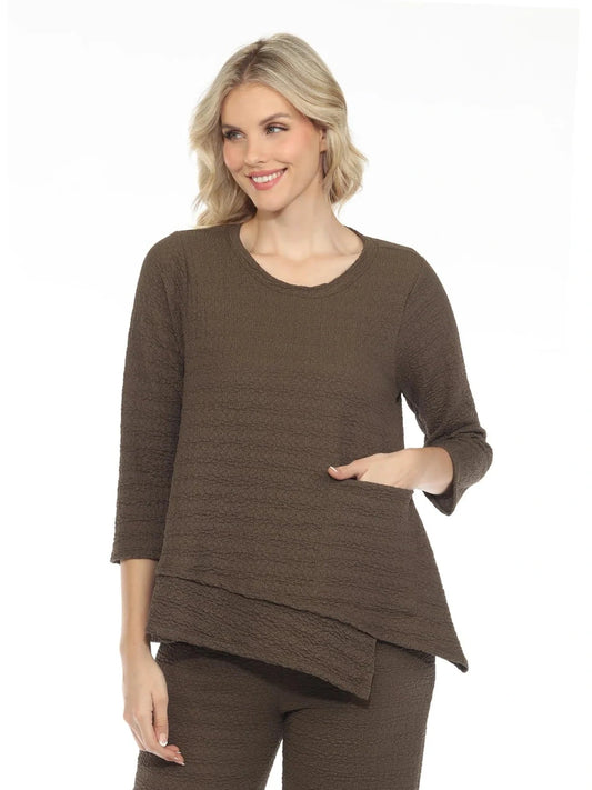 Top Olive 3/4 Sleeve Waffle Crew Neck Women's t1322WKO