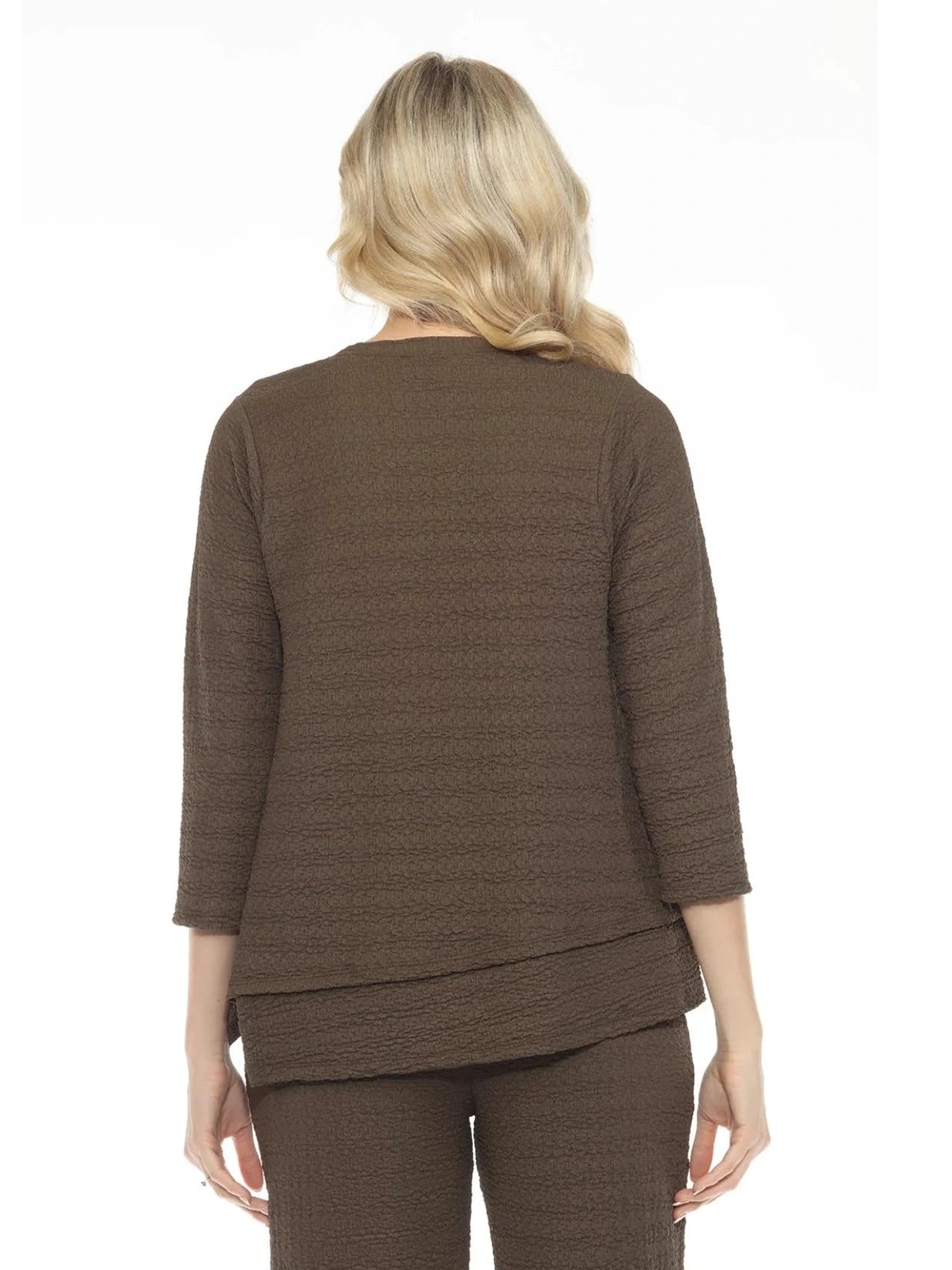 Top Olive 3/4 Sleeve Waffle Crew Neck Women's t1322WKO