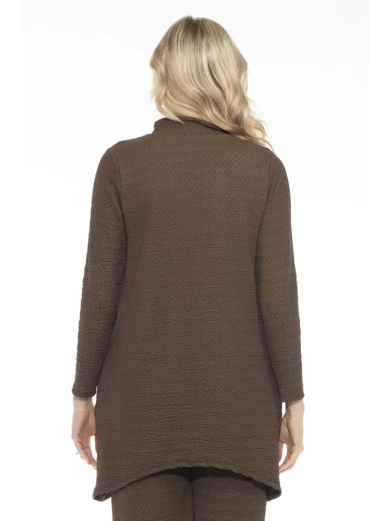 Top Pullover Olive Zipper Neck Waffle Long Sleeve Crew Neck Women's T1527wko