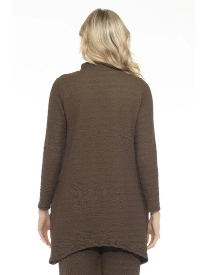 Top Pullover Olive Zipper Neck Waffle Long Sleeve Crew Neck Women's T1527wko