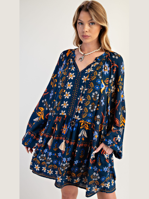 Dress Mini Blue Floral Raton Gauze Women's&nbsp; Ed79006