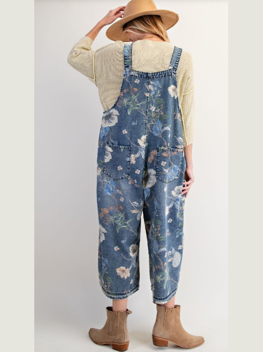 Overalls Washed Denim Flower Print Women's EB56886