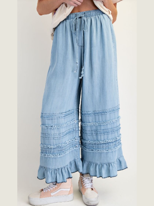 Pants Washed Light Denim Fray Chambray EB56397