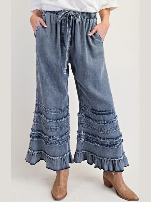 Pants Dark Denim Fray Washed Chambray  EB56397