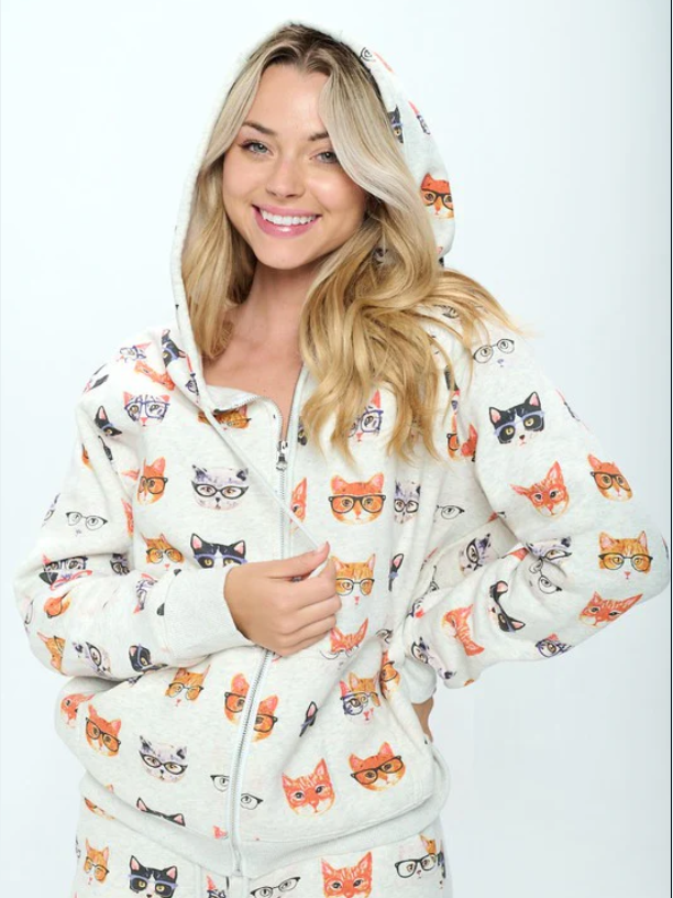 Jacket Colorful Kitty Wearing Glasses Zip-Up Hoodie HO60