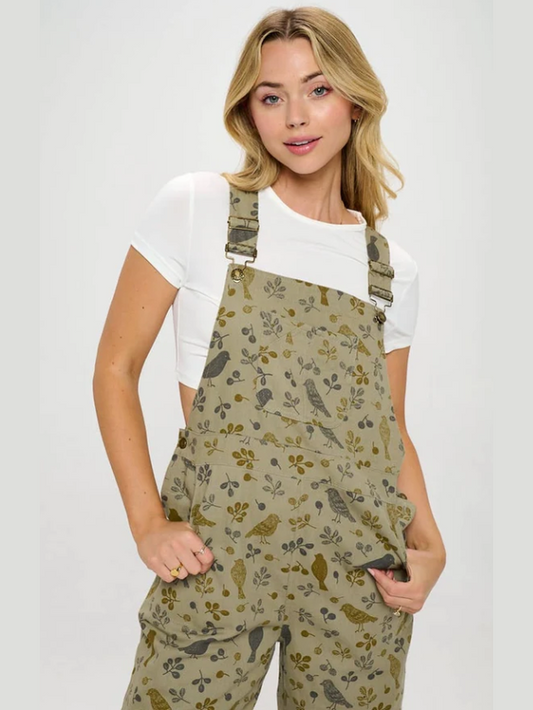Overalls Bird Floral Print  AW2382