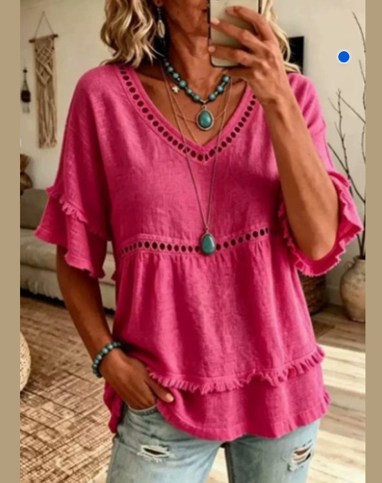 Shirt Loose Fitting Looks like Linen Pink  FRS9625
