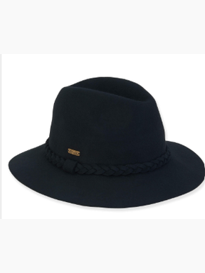 Sun n Sand-Hat Black /Black Trim Wool Felt Fedora 2.75" Brim Women's-AD1409A