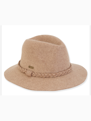 Sun n Sand-Hat Light Brown /Brown Trim Wool Felt Fedora 2.75" Brim Women's-AD1409B