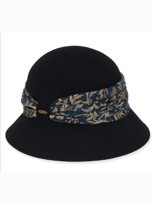 Sun n Sand-Hat Black Wool Felt Cloche 2.75" Brim Women's-AD1417B