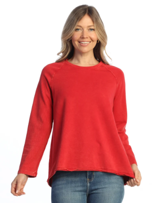 M148 Scarlet Red Long Sleeve Pullover Cotton Women's
