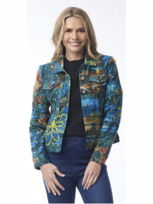 Jacket  Batik Floral Button Front Long Sleeve  2 Pocket 23145