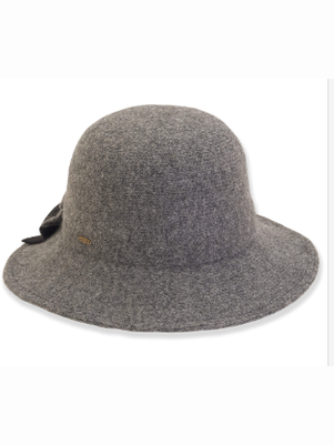 Hat Grey/Black Bow Wool Bucket 3" Brim Women's-AD1320A