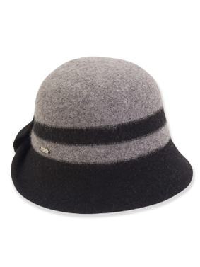 Hat Black/Grey Wool Felt Cloche 2.5" Brim Women's-AD1327A