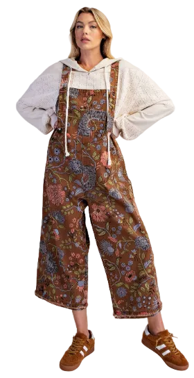 Overalls Vintage Flower Print Women's EB40341F Mocha