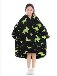 Hoodie Blanket 7-12 Yr Children's Pullover Oversized Black/Green Dragon RT712HBGD