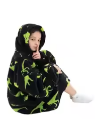Hoodie Blanket 7-12 Yr Children's Pullover Oversized Black/Green Dragon RT712HBGD