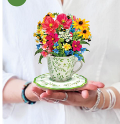 Flower's Boutique Paper Cards Pop Up 6" Wildflower Meadow Teacup 7472  Mini