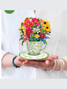 Flower's Boutique Paper Cards Pop Up 6" Wildflower Meadow Teacup 7472  Mini