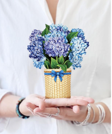 Flower's Boutique Paper Cards Pop Up 6" Nantucket Hydrangeas  7405   Mini