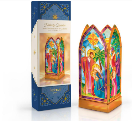 Flower's Boutique Paper Cards Pop Up 7.75" Nativity Lantern Light Up 7762