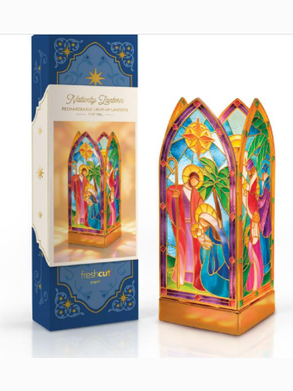 Card Pop Up 7.75" Nativity Lantern Light Up 7762