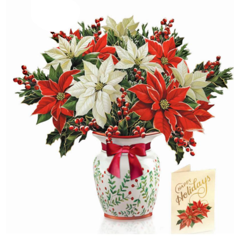 Flower's Boutique Paper Cards Pop Up 6" Festive Poinsettias 7469