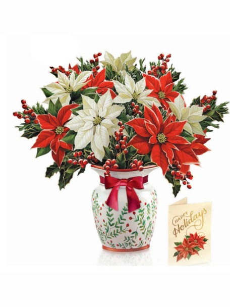 Flower's Boutique Paper Cards Pop Up 6" Festive Poinsettias 7469