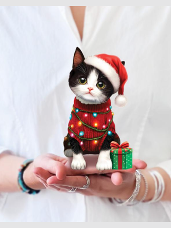 Flower's Boutique Paper Cards Pop Up 6" Christmas Kitten 7443 Mini